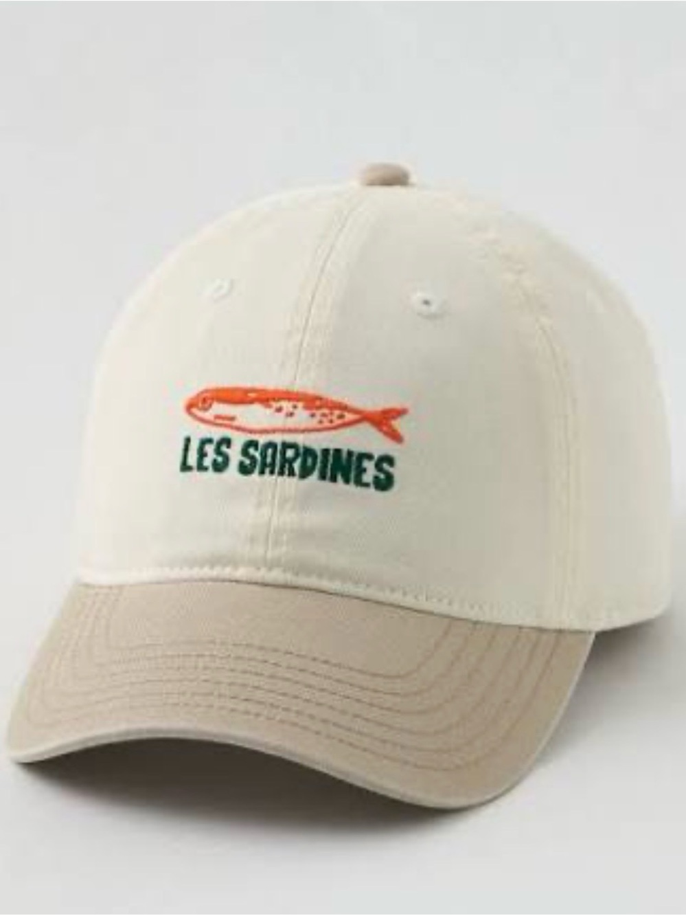 aerie Cream & Tan 'Les Sardines' Embroidered Baseball Cap